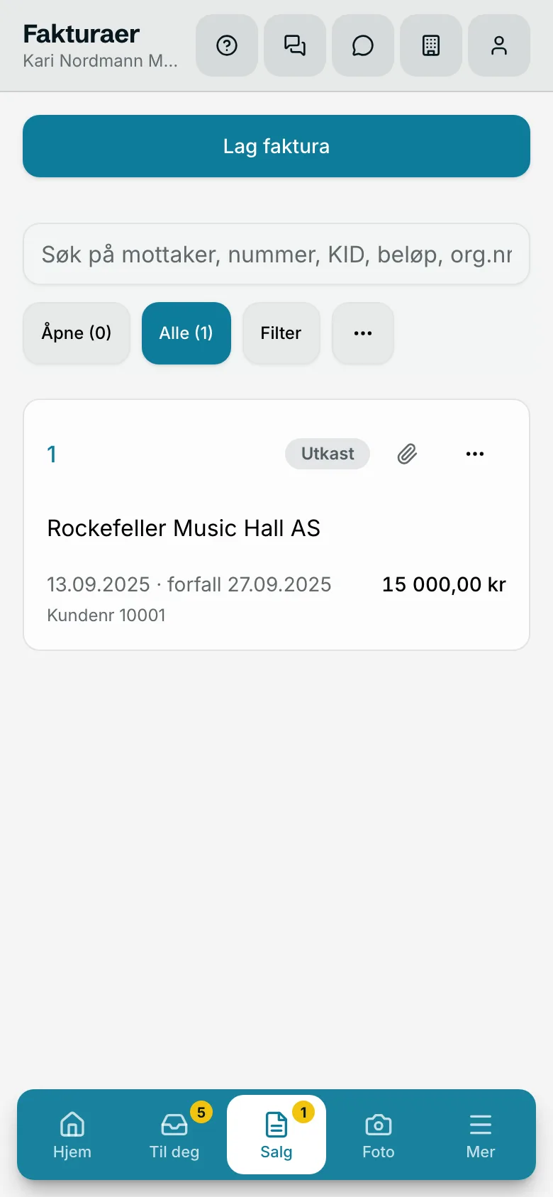 Faktura i Klapp med KID og forfall